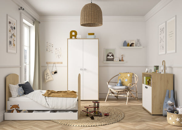 Ensemble Trio Lit 70x140 + Commode 2 portes + Armoire 2 portes
