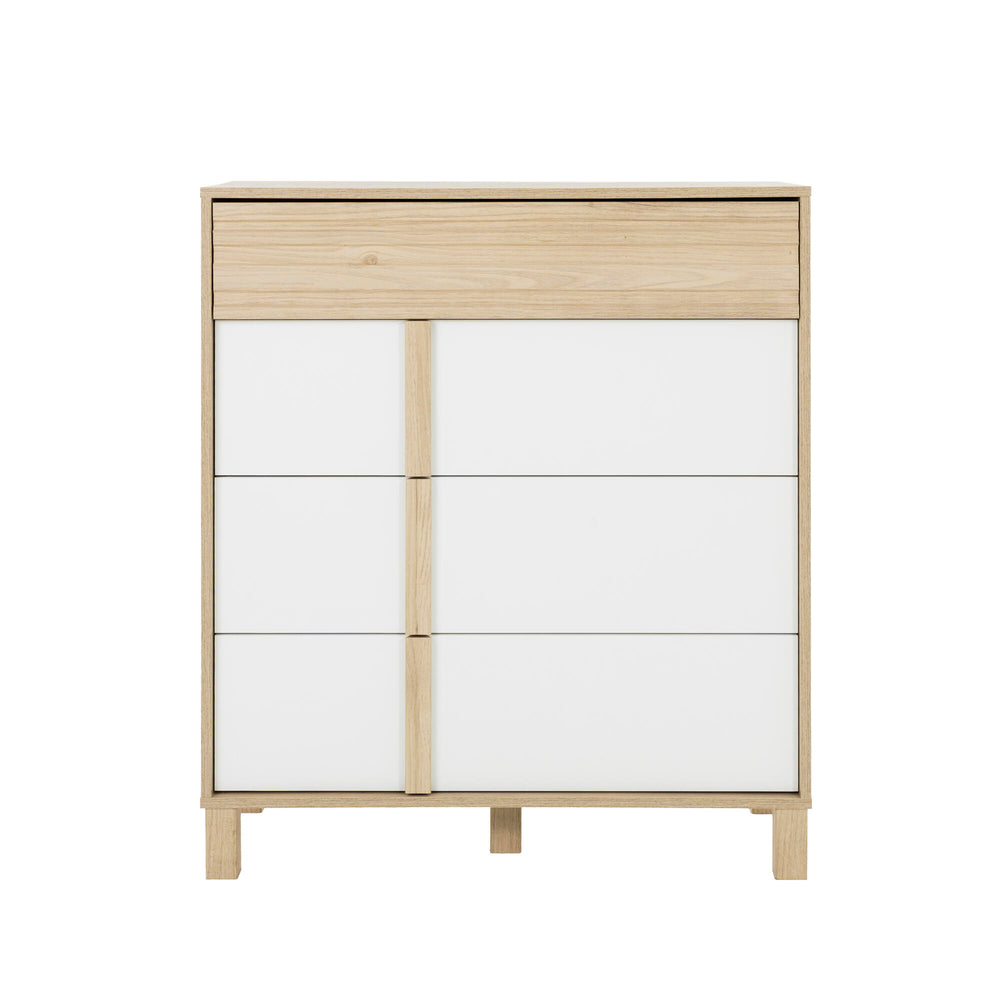 Commode 4 tiroirs L94 cm finition châtaignier naturel et blanc - ARIA