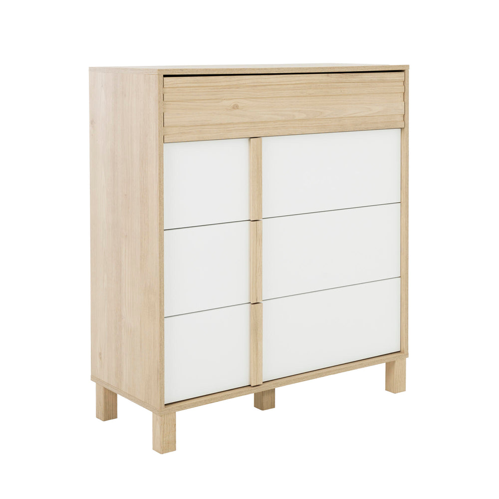 Commode 4 tiroirs L94 cm finition châtaignier naturel et blanc - ARIA