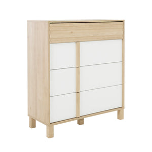 Commode 4 tiroirs L94 cm finition châtaignier naturel et blanc - ARIA