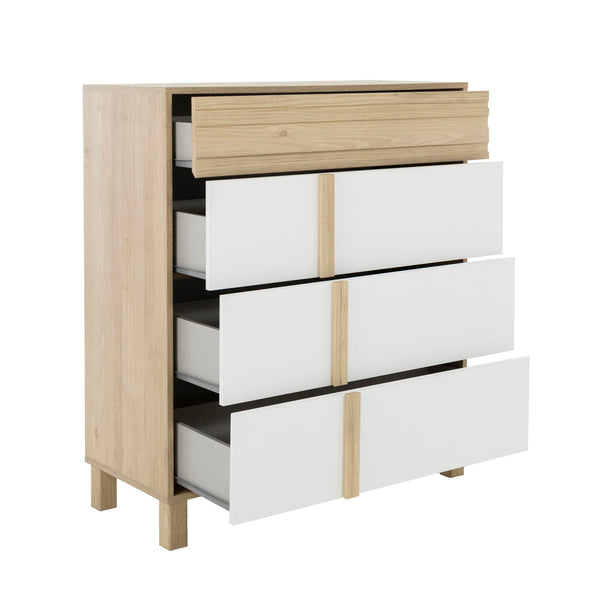 Commode 4 tiroirs L94 cm finition châtaignier naturel et blanc - ARIA