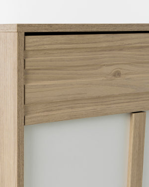 Commode 4 tiroirs L94 cm finition châtaignier naturel et blanc - ARIA