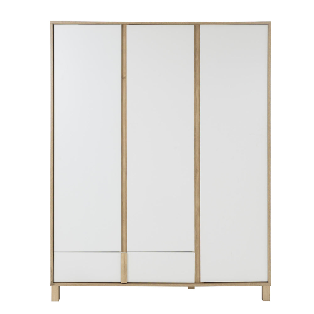 Armoire 3 portes 1 tiroir L153 cm finition châtaignier naturel et blanc - ARIA