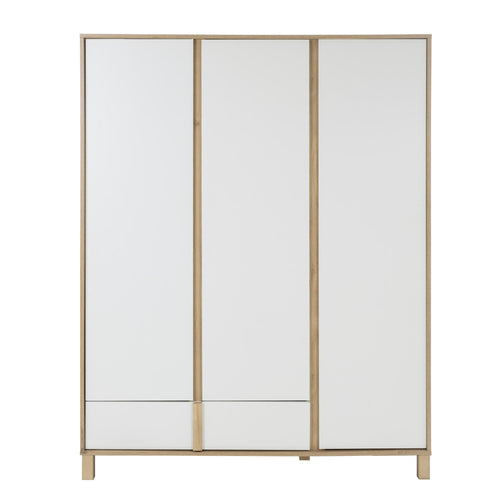 Armoire 3 portes 1 tiroir L153 cm finition châtaignier naturel et blanc - ARIA