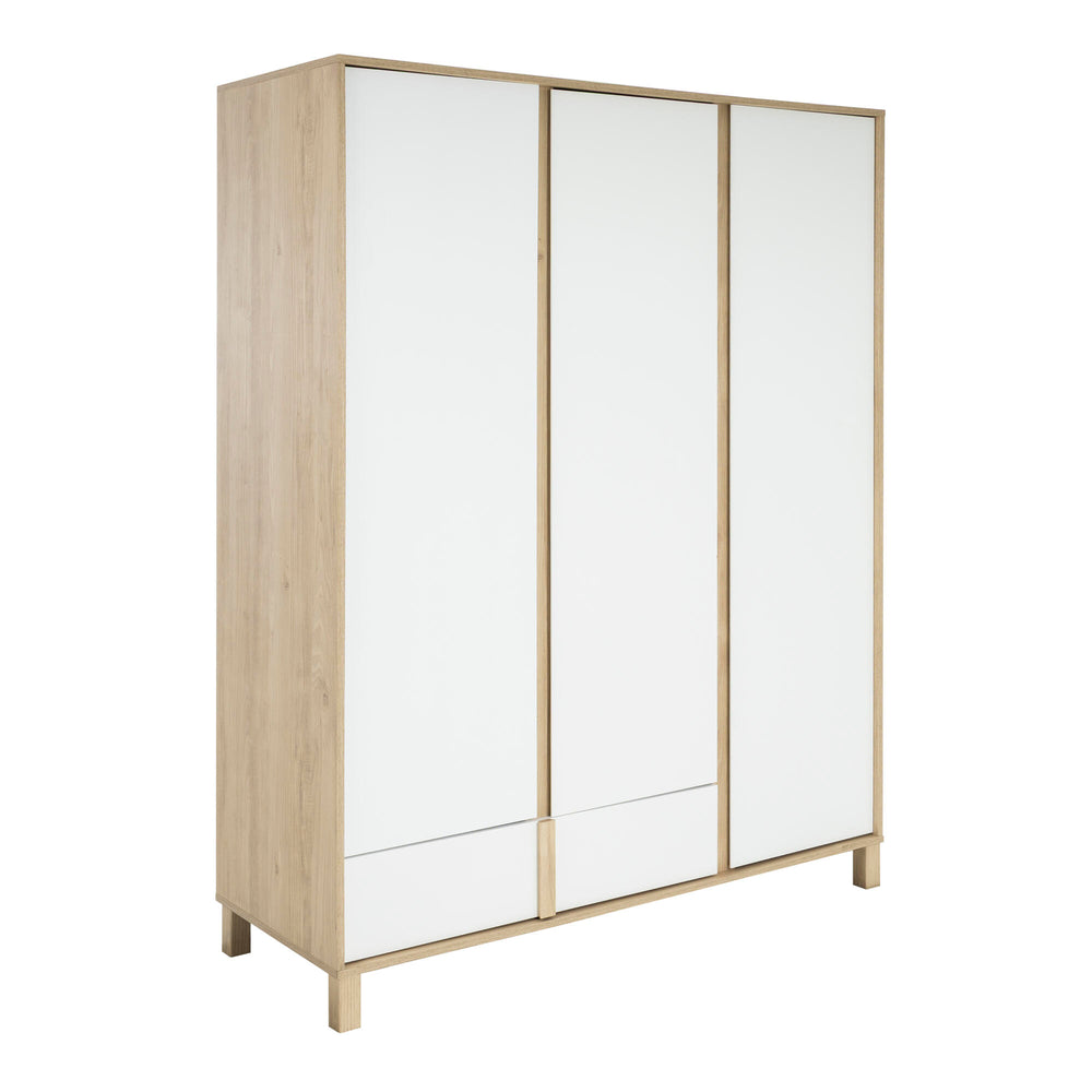 Armoire 3 portes 1 tiroir L153 cm finition châtaignier naturel et blanc - ARIA