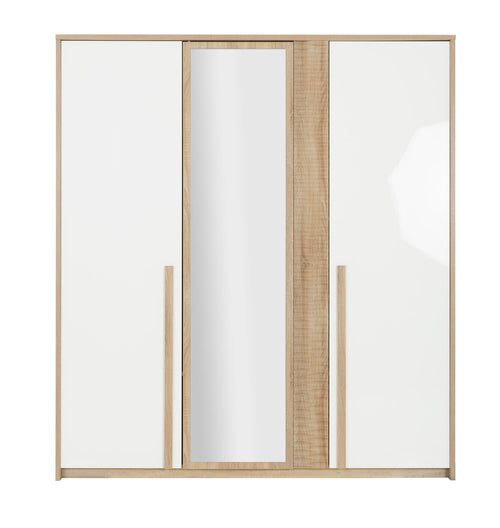 Armoire 3 portes avec miroir L197 cm finition bois et blanc - CURTYS