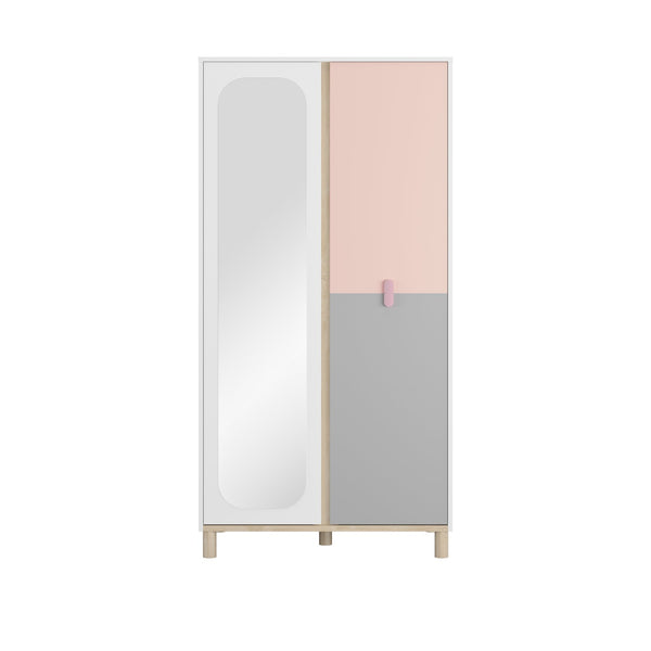 Armoire 2 portes L94 cm finition blanc et rose - LUCIA
