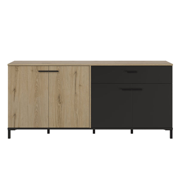 Buffet avec 4 portes et un tiroir L180 cm finition bois et noir - TRUST