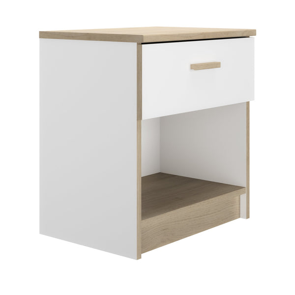 Chevet 1 tiroir finition blanc et bois - TULLE