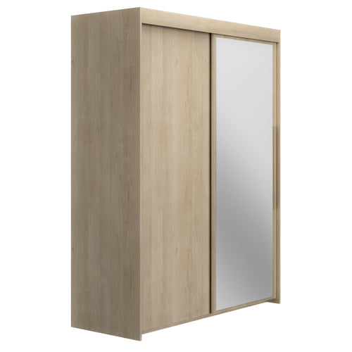 Armoire 2 portes coulissantes avec miroir L153 cm finition bois - TULLE
