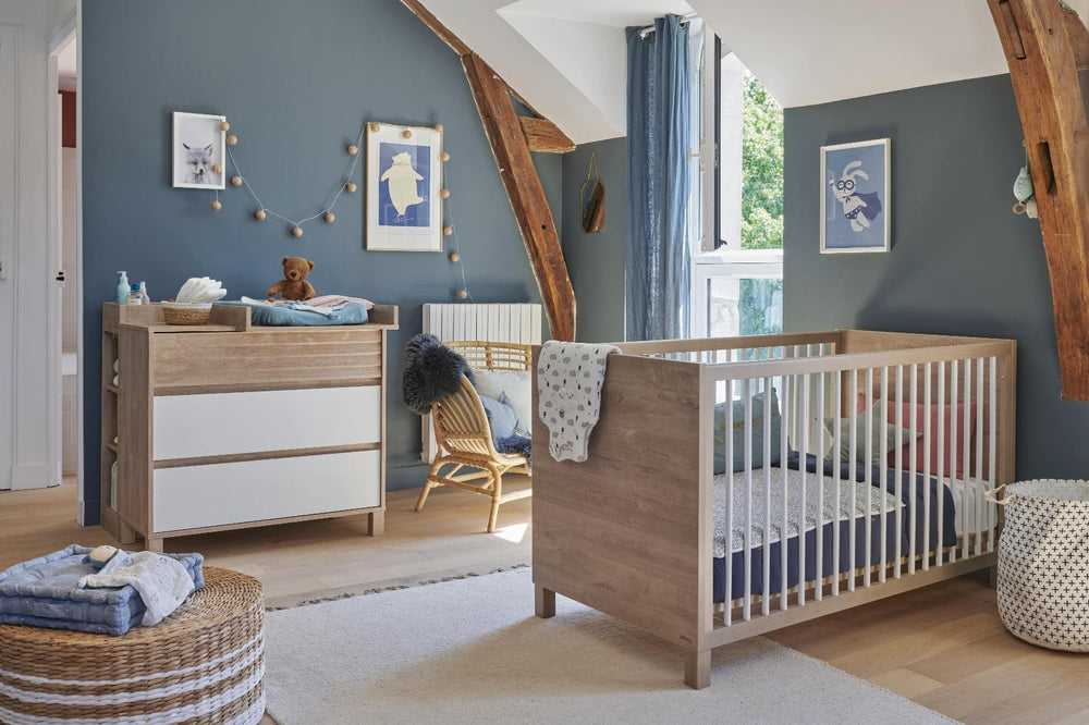Chambre bébé Achille Lit+Commode+Armoire+Plan à langer+Petite bibliothèque