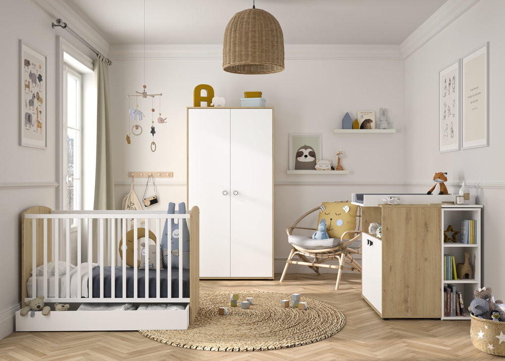 Ensemble Trio Lit 60x120 + Commode 2 portes + Armoire 2 portes