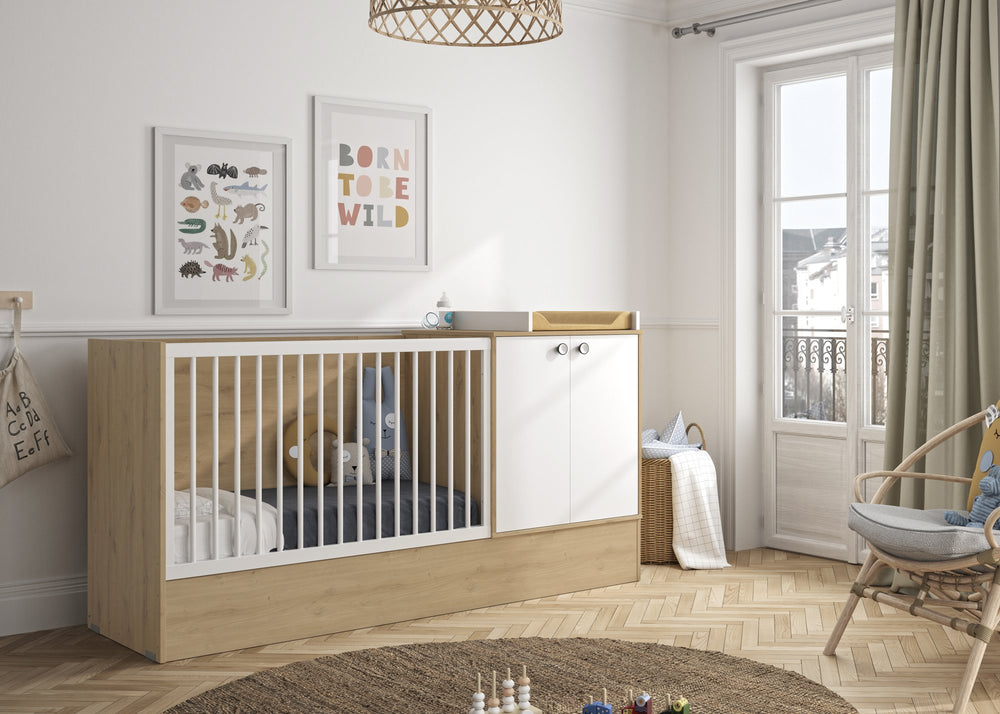 Ensemble Trio Lit 70x140 + Commode 2 portes + Armoire 2 portes