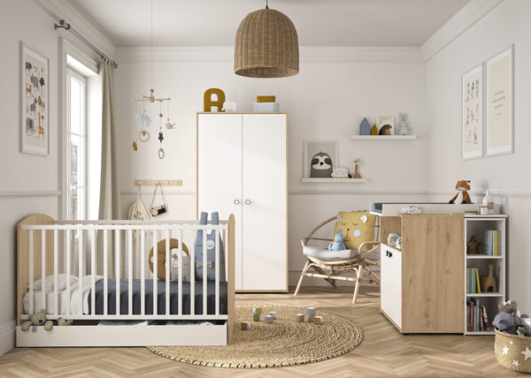 Ensemble Trio Lit 70x140 + Commode 2 portes + Armoire 2 portes