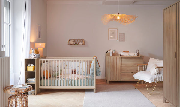 Chambre bébé Calypso Lit+Commode+Armoire+Plan à langer+Petite bibliothèque