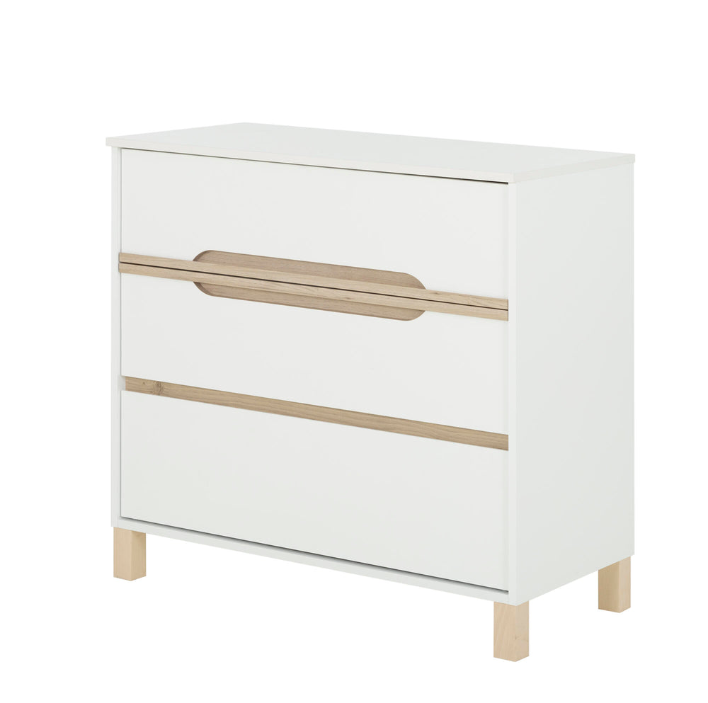 Commode 3 tiroirs L95 cm finition blanc et bois - CELESTE