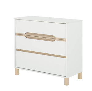 Commode 3 tiroirs L95 cm finition blanc et bois - CELESTE
