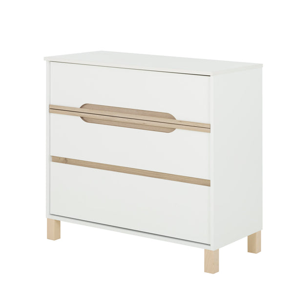 Commode 3 tiroirs L95 cm finition blanc et bois - CELESTE