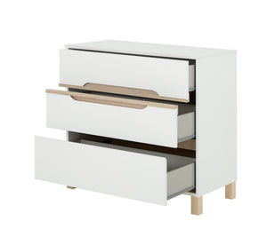 Commode 3 tiroirs L95 cm finition blanc et bois - CELESTE