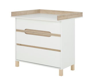 Commode 3 tiroirs L95 cm finition blanc et bois - CELESTE