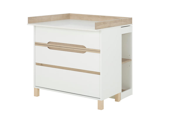 Commode 3 tiroirs L95 cm finition blanc et bois - CELESTE