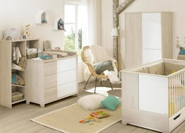 Chambre bébé Sacha Lit+Commode+Armoire+Plan à langer+Petite bibliothèque